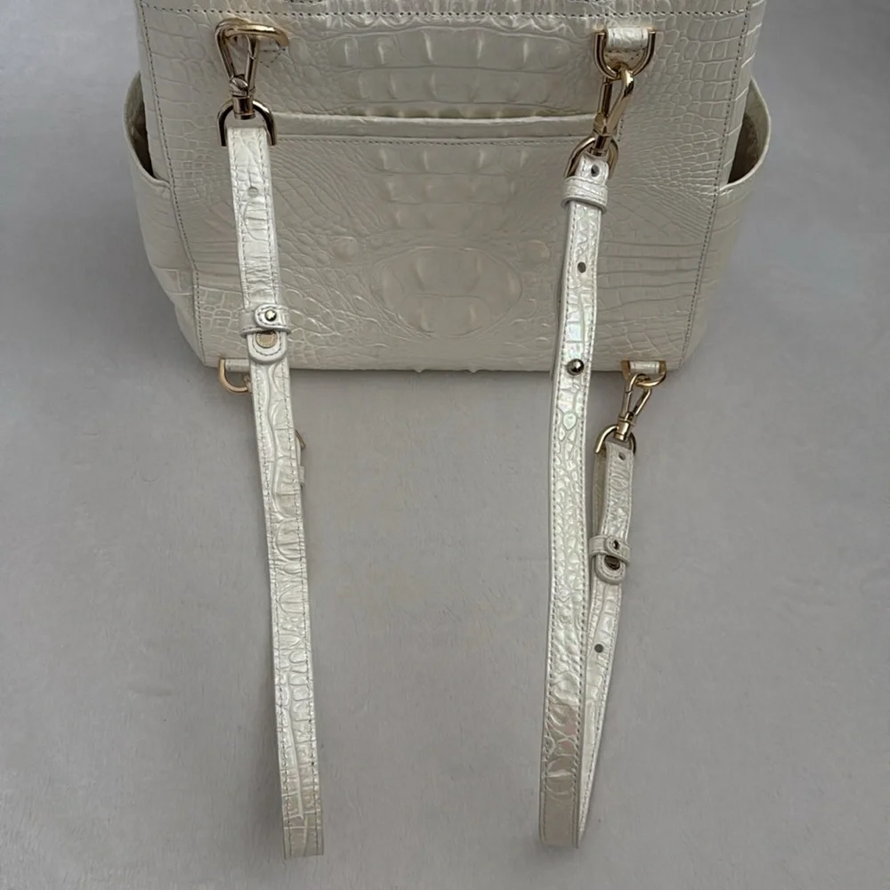 Brahmin | Liz Milk Melbourne Iridescent Croc Convertible Leather Backpack Purse - Picture 9 of 14